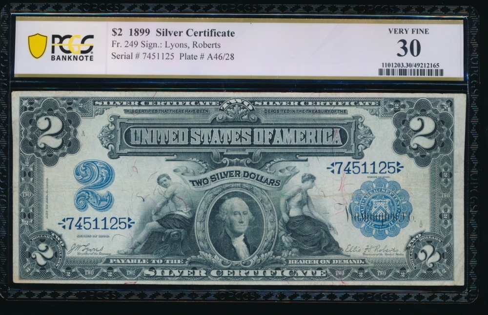 Fr. 249 1899 $2  Silver Certificate  PCGS 30 7451125