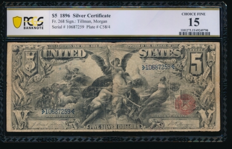 Fr. 268 1896 $5  Silver Certificate  PCGS 15 10687259