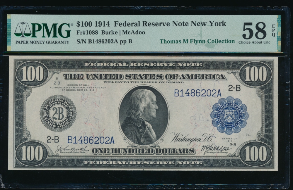 Fr. 1088 1914 $100  Federal Reserve Note New York PMG 58EPQ B1486202A