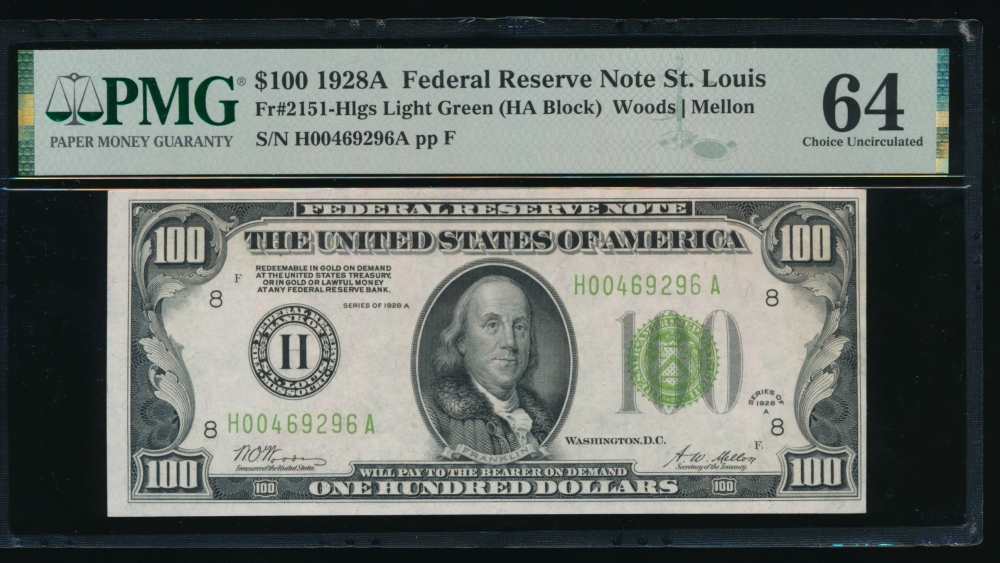 Fr. 2151-H 1928A $100  Federal Reserve Note Saint Louis LGS PMG 64 H00469296A