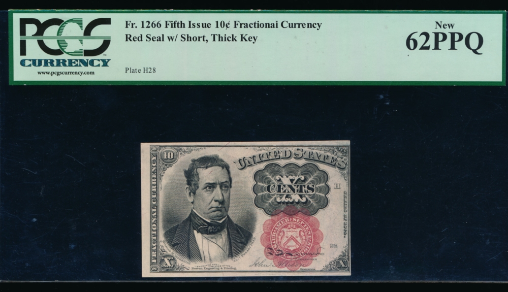 Fr. 1266  $0.10  Fractional Fifth Issue: Short, Thick Key PCGS-C 62PPQ no serial number