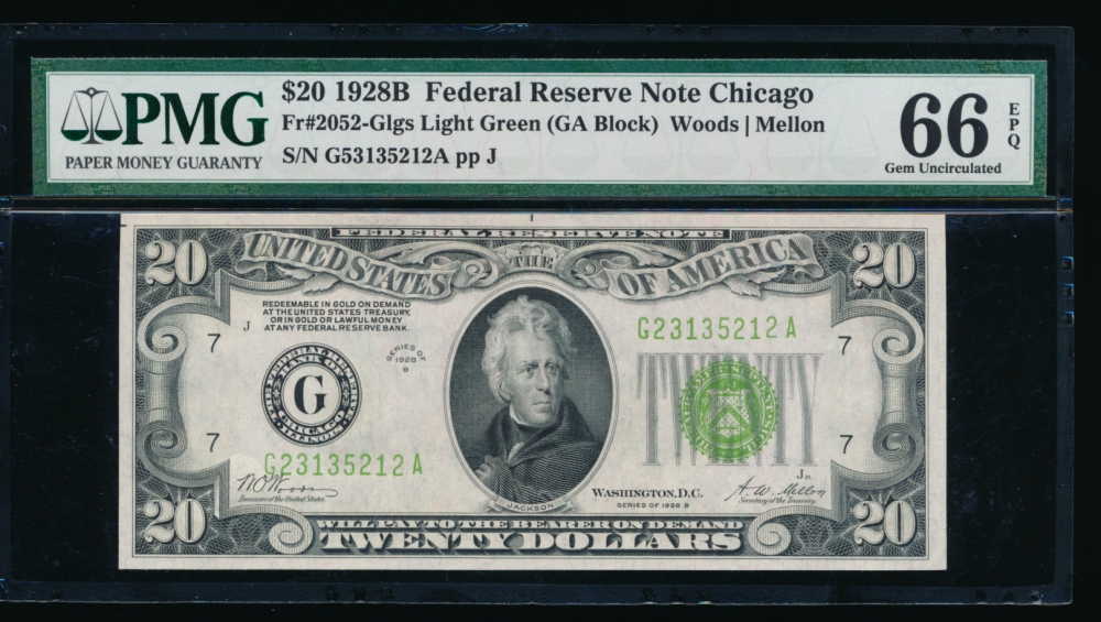 Fr. 2052-G 1928B $20  Federal Reserve Note Chicago LGS PMG 66EPQ G23135212A obverse