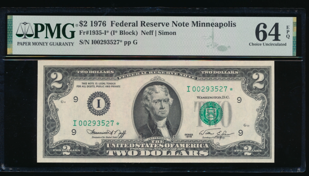 Fr. 1935-I 1976 $2  Federal Reserve Note Minneapolis star PMG 64EPQ I00293527*