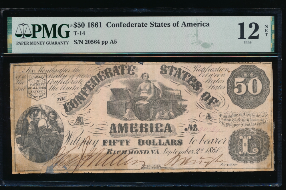 Fr. T-14 1861 $50  Confederate  PMG 12NET 20564