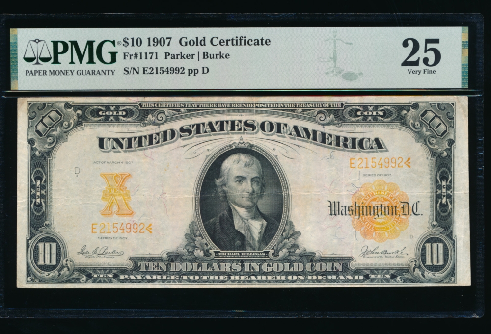 Fr. 1171 1907 $10  Gold Certificate  PMG 25 E2154992
