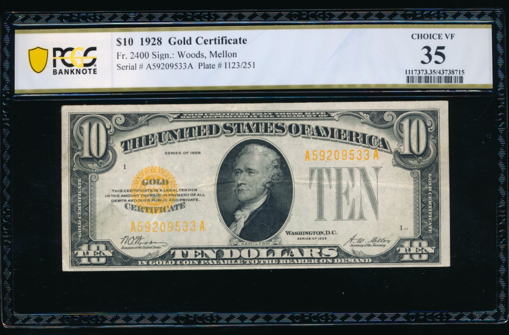 Fr. 2400 1928 $10  Gold Certificate AA block PCGS 35 A59209533A