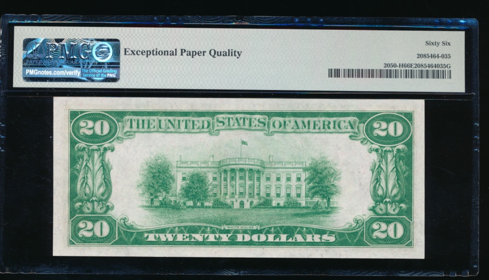 Fr. 2050-H 1928 $20  Federal Reserve Note Saint Louis PMG 66EPQ H01881557A reverse