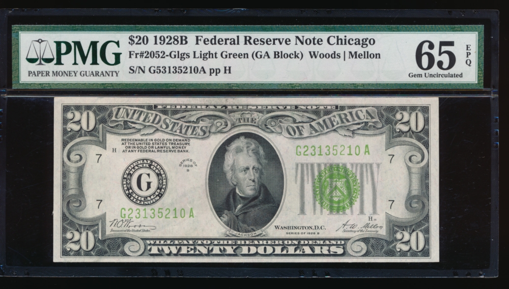 Fr. 2052-G 1928B $20  Federal Reserve Note Chicago LGS PMG 65EPQ G23135210A