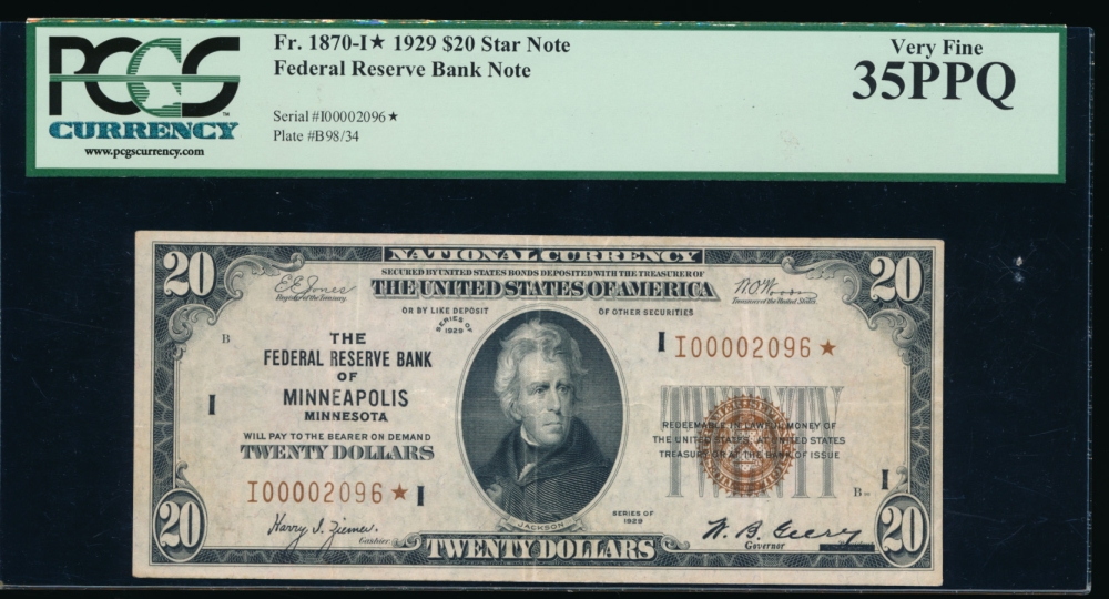 Fr. 1870-I 1929 $20  FRBN Minneapolis star PCGS-C 35PPQ I00002096*