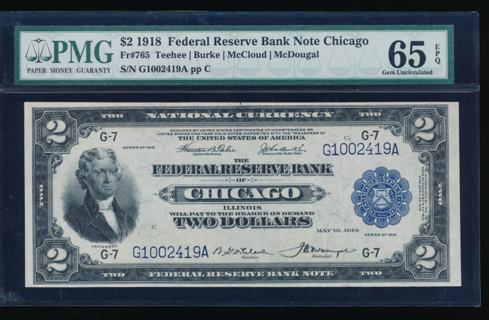 Fr. 765 1918 $2  FRBN Chicago PMG 65EPQ G1002419A