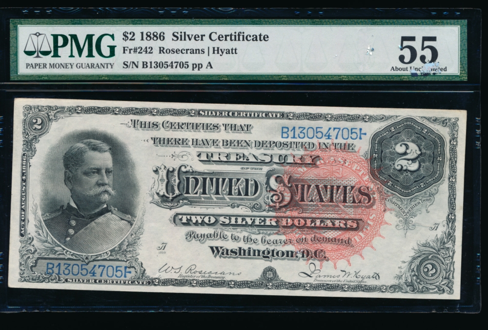 Fr. 242 1886 $2  Silver Certificate  PMG 55 comment B13054705