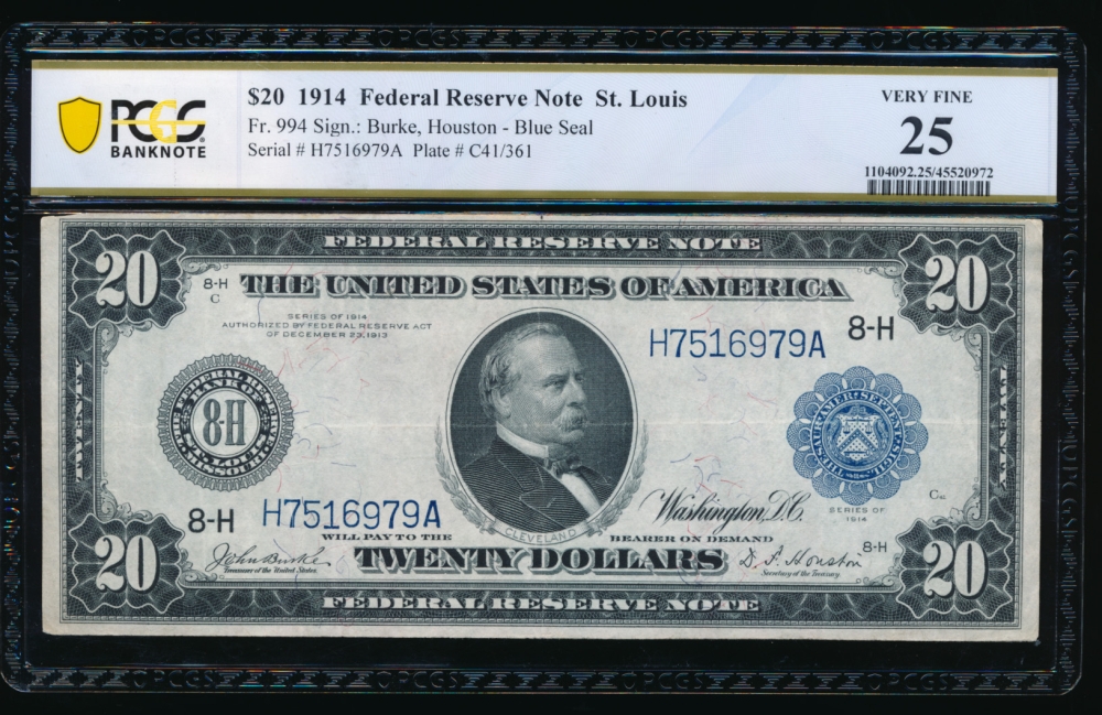 Fr. 994 1914 $20  Federal Reserve Note Saint Louis PCGS 25 H7516979A