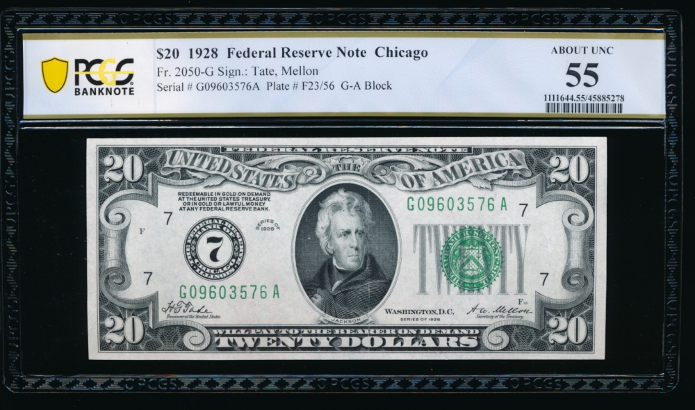 Fr. 2050-G 1928 $20  Federal Reserve Note Chicago PCGS 55 G09603576A