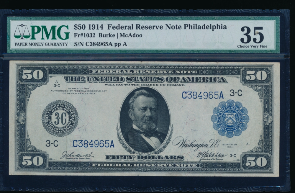 Fr. 1032 1914 $50  Federal Reserve Note Philadelphia PMG 35 C384965A