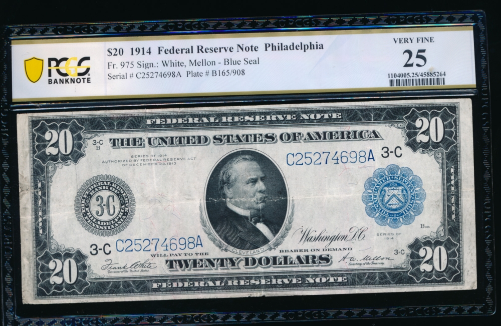 Fr. 975 1914 $20  Federal Reserve Note Philadelphia PCGS 25 C25274698A