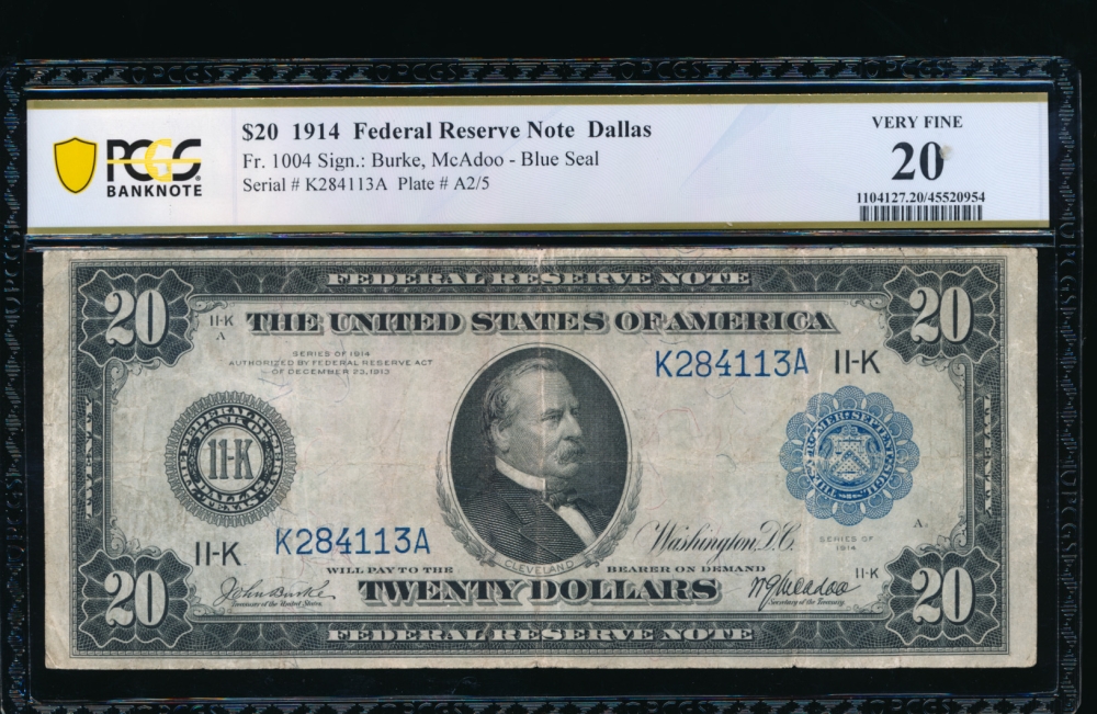 Fr. 1004 1914 $20  Federal Reserve Note Dallas PCGS 20 K284113A