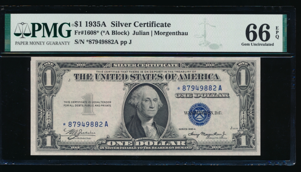 Fr. 1608 1935A $1  Silver Certificate *A block PMG 66EPQ *87949882A