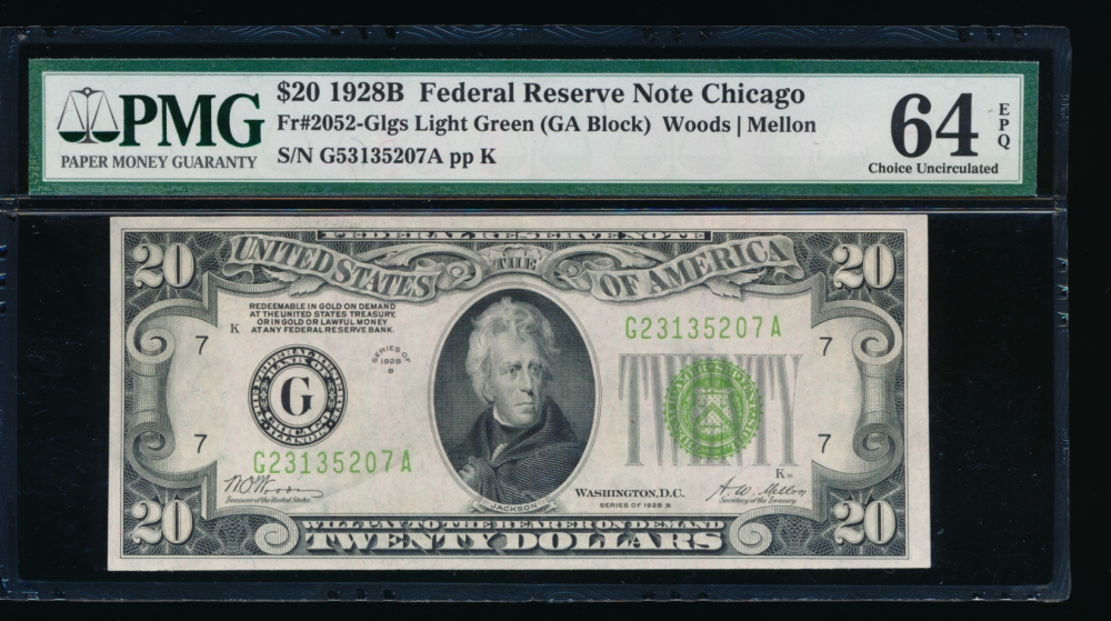 Fr. 2052-G 1928B $20  Federal Reserve Note Chicago LGS PMG 64EPQ G23135207A