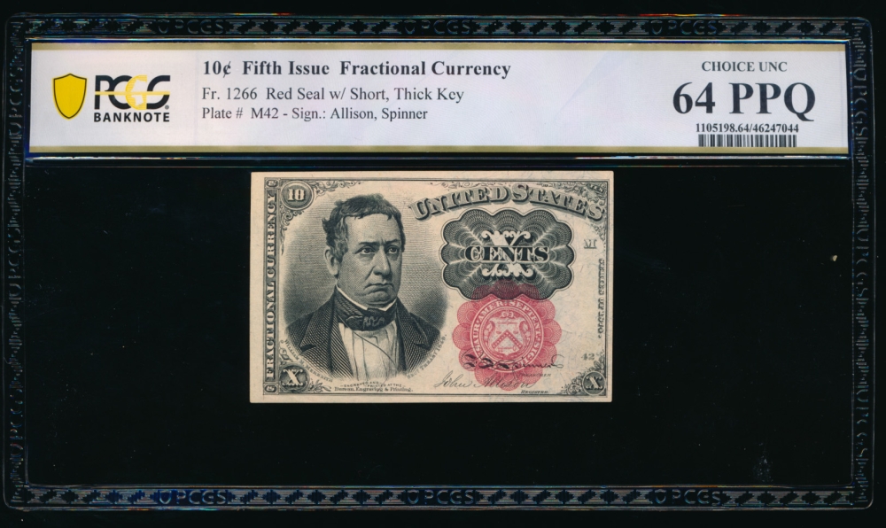 Fr. 1266  $0.10  Fractional Fifth Issue: Long, Thin Key PCGS 64PPQ no serial number