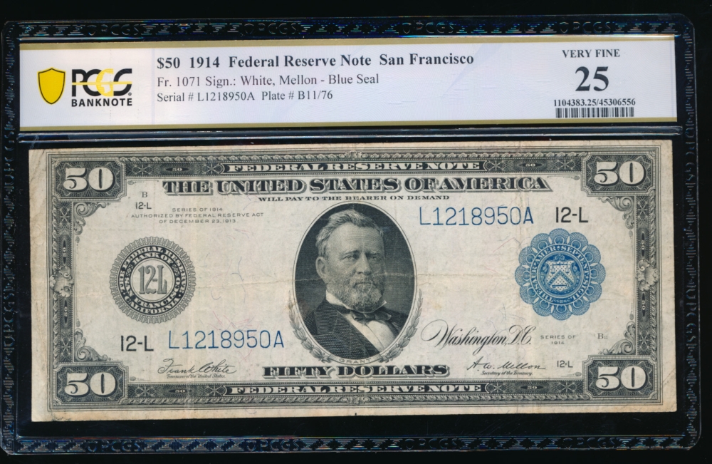 Fr. 1071 1914 $50  Federal Reserve Note San Francisco PCGS 25 details L1218950A