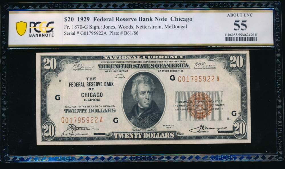 Fr. 1870-G 1929 $20  FRBN Chicago PCGS 55 G01795922A
