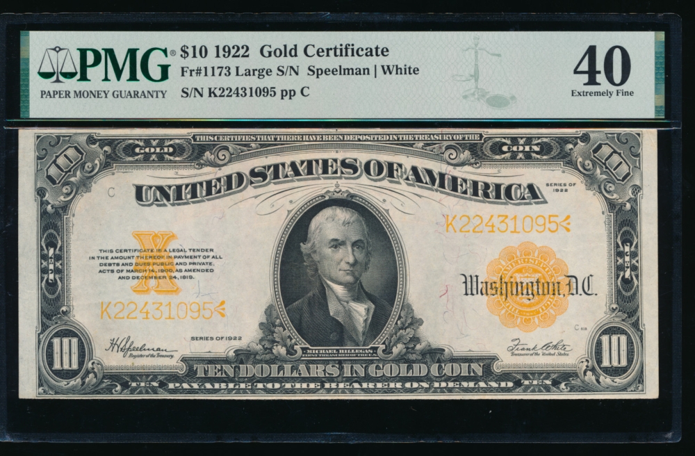 Fr. 1173 1922 $10  Gold Certificate  PMG 40 K22431095