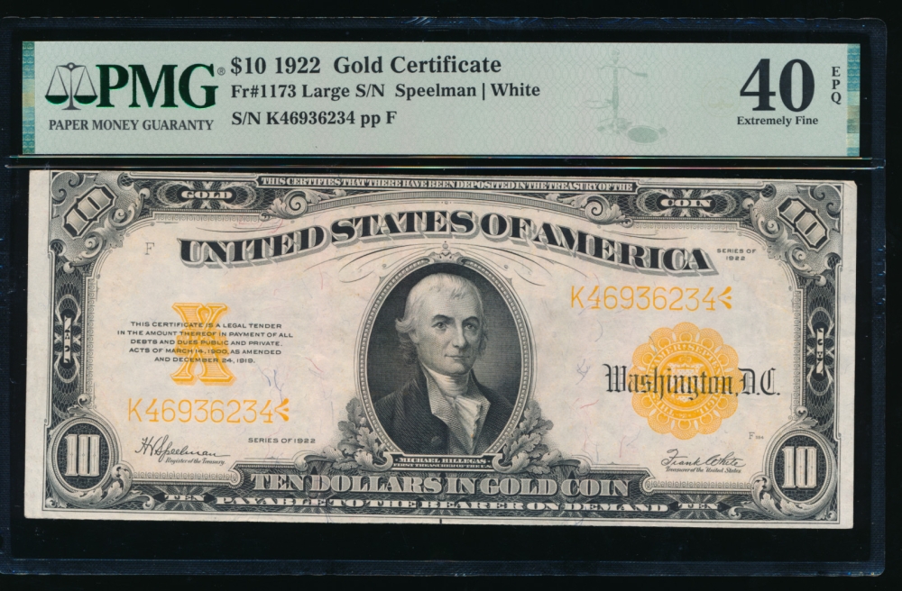 Fr. 1173 1922 $10  Gold Certificate  PMG 40EPQ K46936234