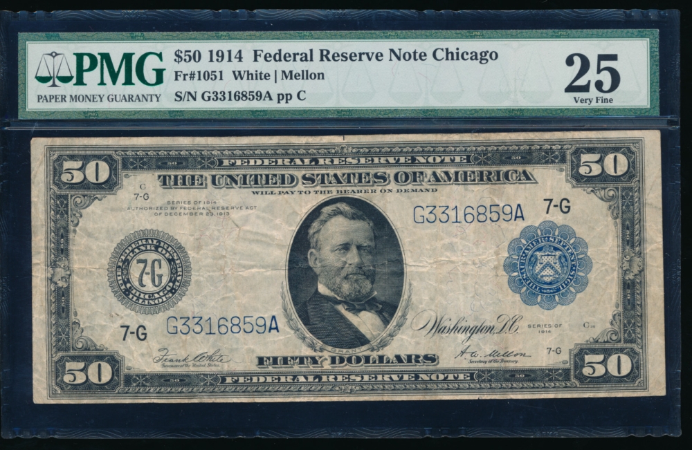 Fr. 1051 1914 $50  Federal Reserve Note Chicago PMG 25 G3316859A
