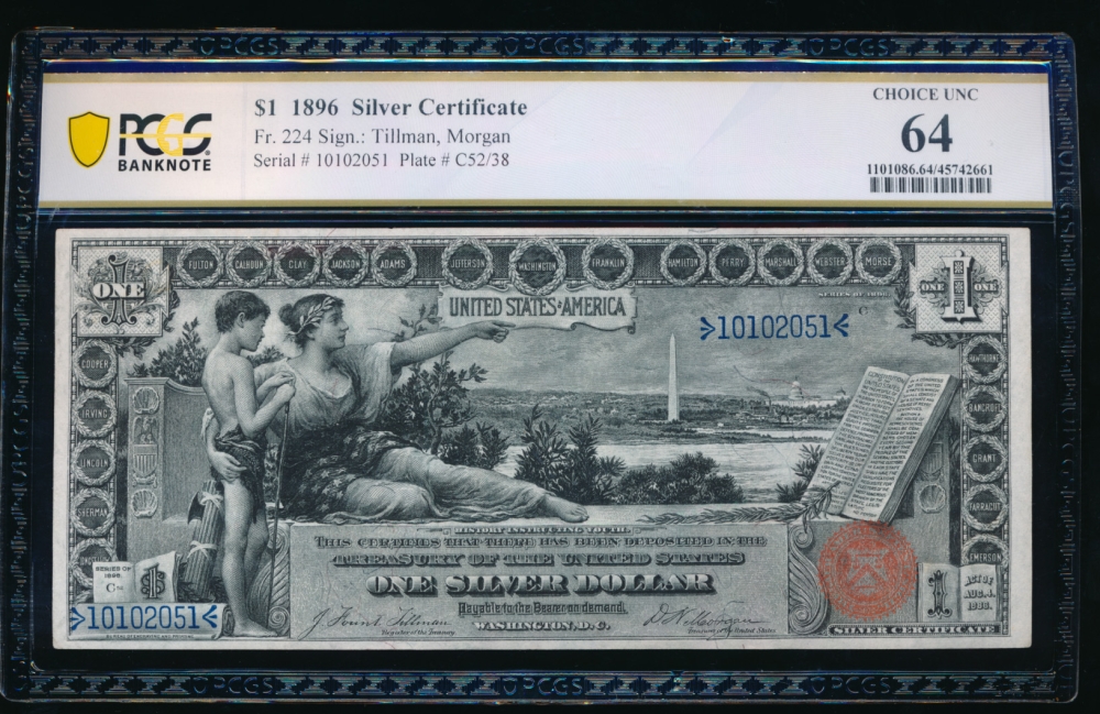 Fr. 224 1896 $1  Silver Certificate  PCGS 64 comment 10102051