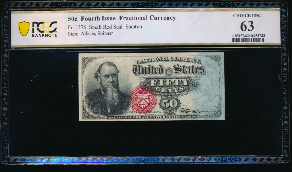 Fr. 1376 1869 $0.50  Fractional Fourth Issue: Blue Right End PCGS 63 comment no serial number