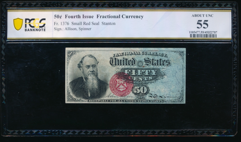 Fr. 1376 1869 $0.50  Fractional Fourth Issue: Blue Right End PCGS 55 no serial number