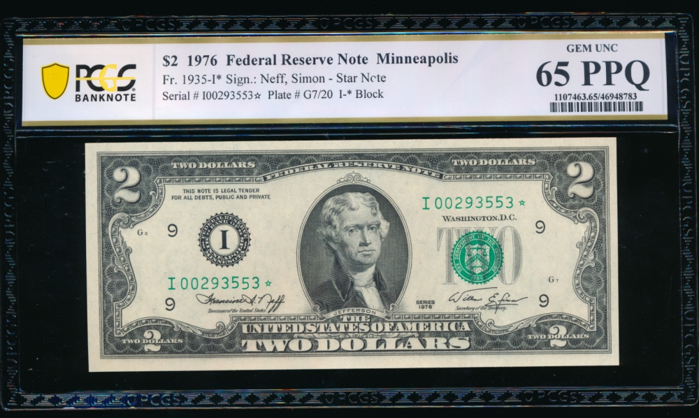Fr. 1935-I 1976 $2  Federal Reserve Note Minneapolis star PCGS 65PPQ I00293553*