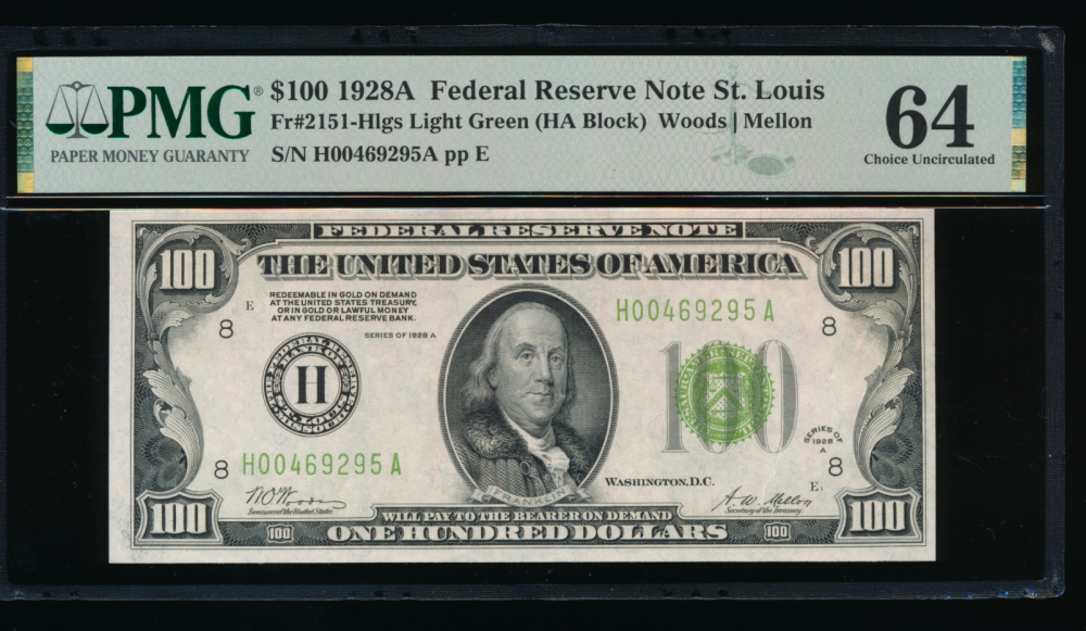 Fr. 2151-H 1928A $100  Federal Reserve Note Saint Louis LGS PMG 64 H00469295A