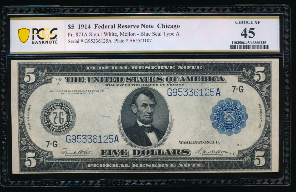 Fr. 871a 1914 $5  Federal Reserve Note Chicago PCGS 45 G95336125A