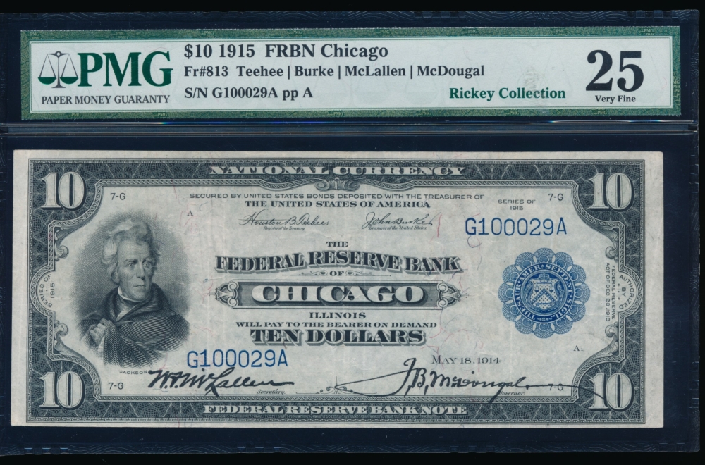 Fr. 813 1915 $10  FRBN Chicago PMG 25 G100029A