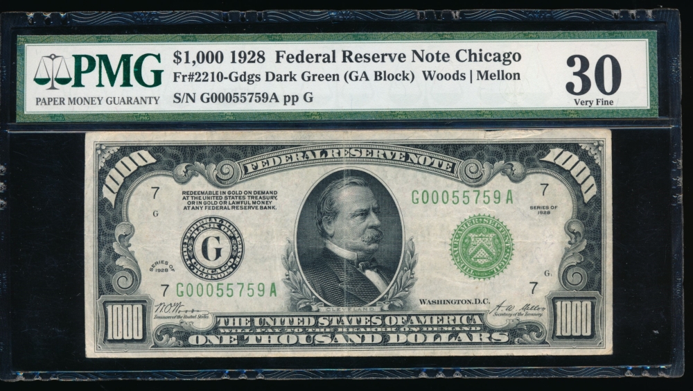 Fr. 2210-G 1928 $1,000  Federal Reserve Note Chicago PMG 30 G00055759A