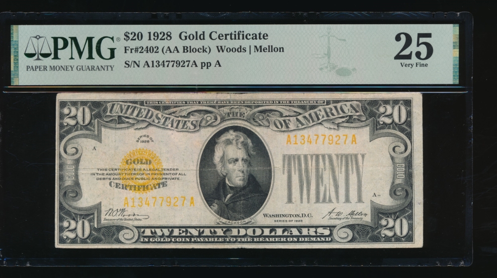Fr. 2402 1928 $20  Gold Certificate  PMG 25 A13477927A