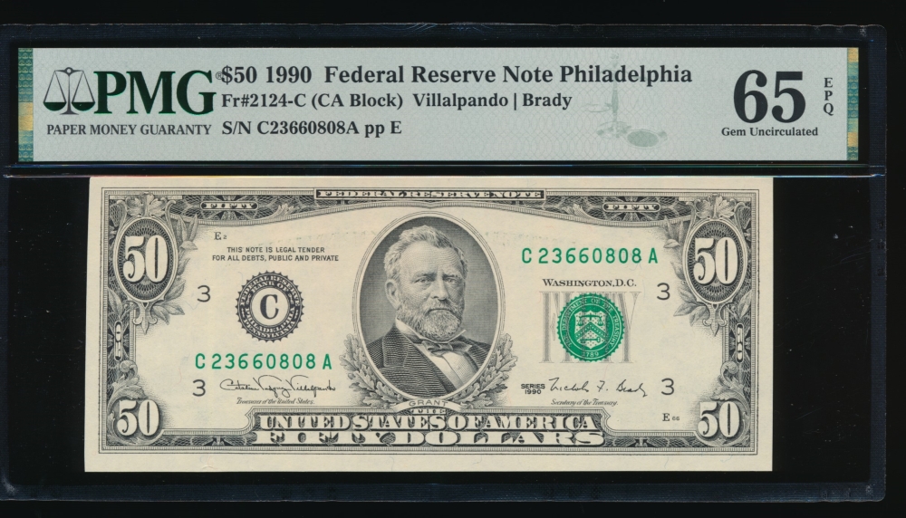 Fr. 2124-C 1990 $50  Federal Reserve Note Philadelphia PMG 65EPQ C23660808A