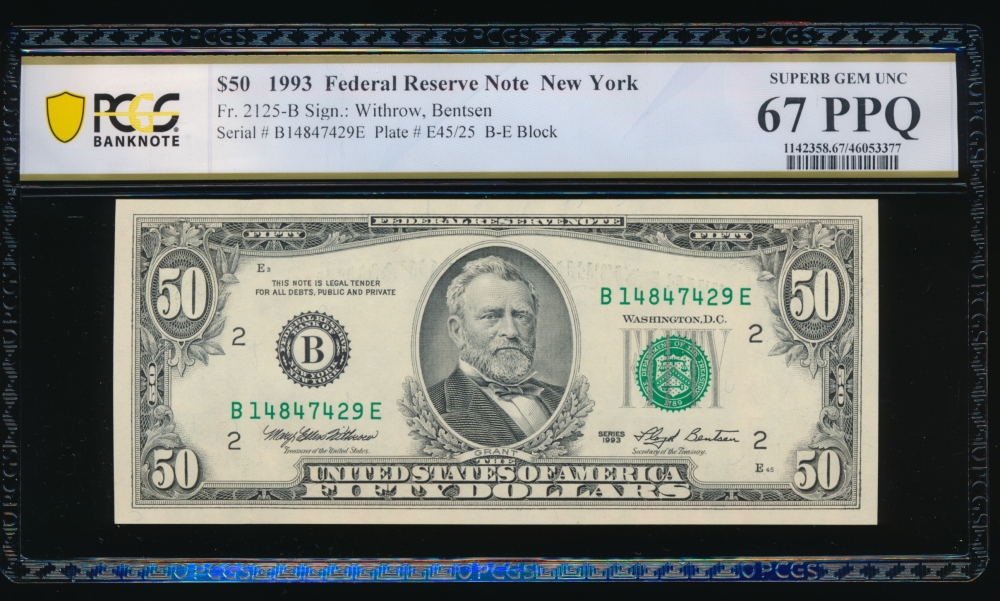 Fr. 2125-B 1993 $50  Federal Reserve Note New York PCGS 67PPQ B14847429E