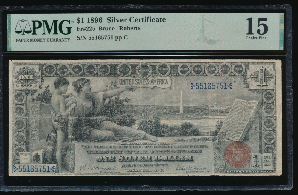 Fr. 225 1896 $1  Silver Certificate  PMG 15 55165751