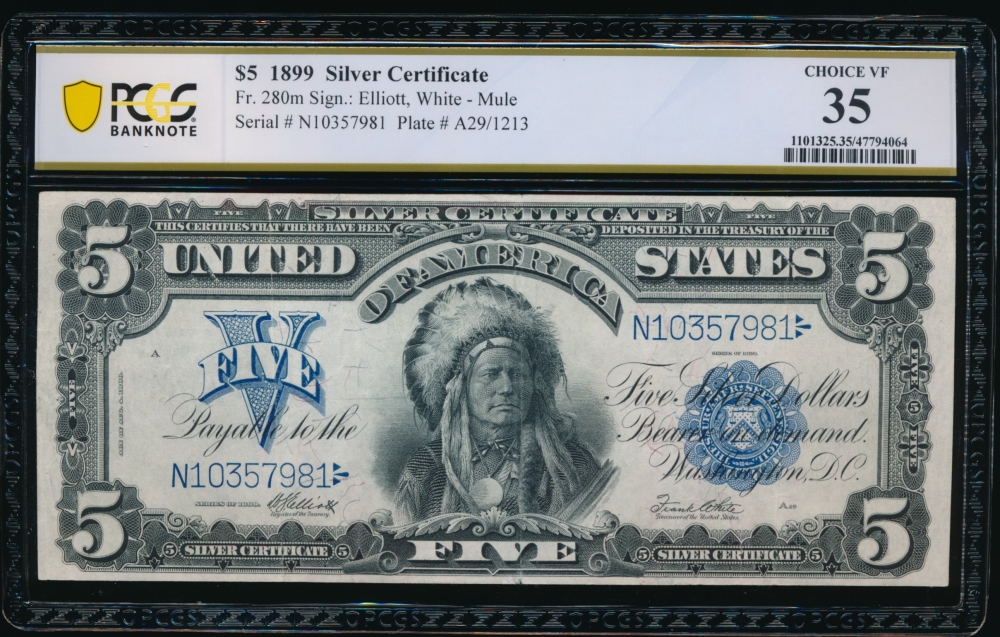 Fr. 280 1899 $5  Silver Certificate mule PCGS 35 N10357981