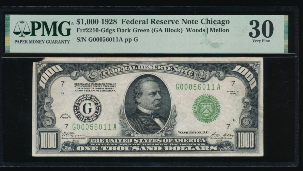 Fr. 2210-G 1928 $1,000  Federal Reserve Note Chicago PMG 30 comment G00056011A