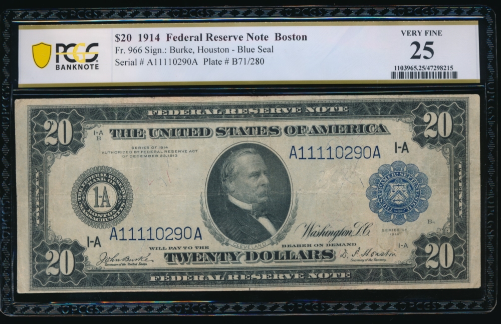 Fr. 966 1914 $20  Federal Reserve Note Boston PCGS 25 A11110290A