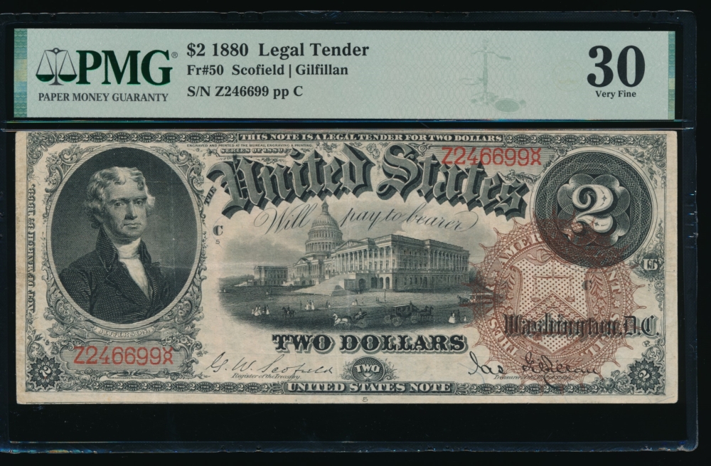 Fr. 50 1880 $2  Legal Tender  PMG 30 Z246699