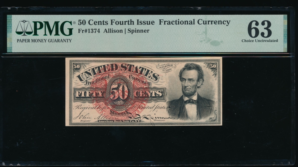 Fr. 1374 1864 $0.50  Fractional Fourth Issue: Lincoln PMG 63 comment no serial number