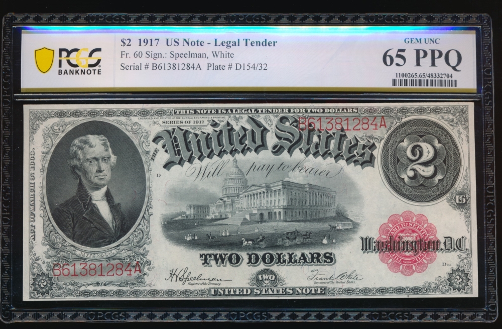 Fr. 60 1917 $2  Legal Tender  PCGS 65PPQ B61381284A