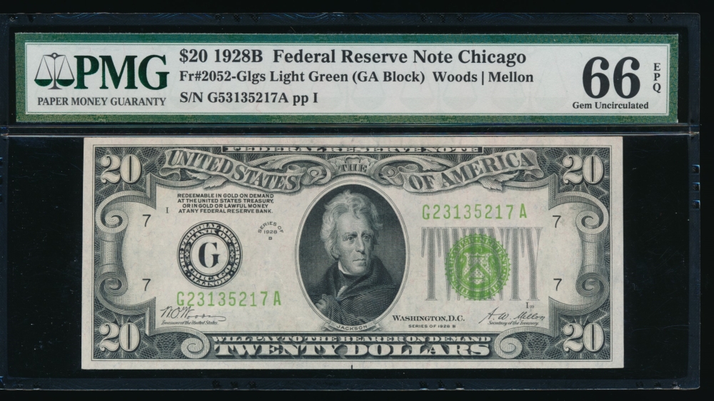 Fr. 2052-G 1928B $20  Federal Reserve Note Chicago LGS PMG 66EPQ G23135217A