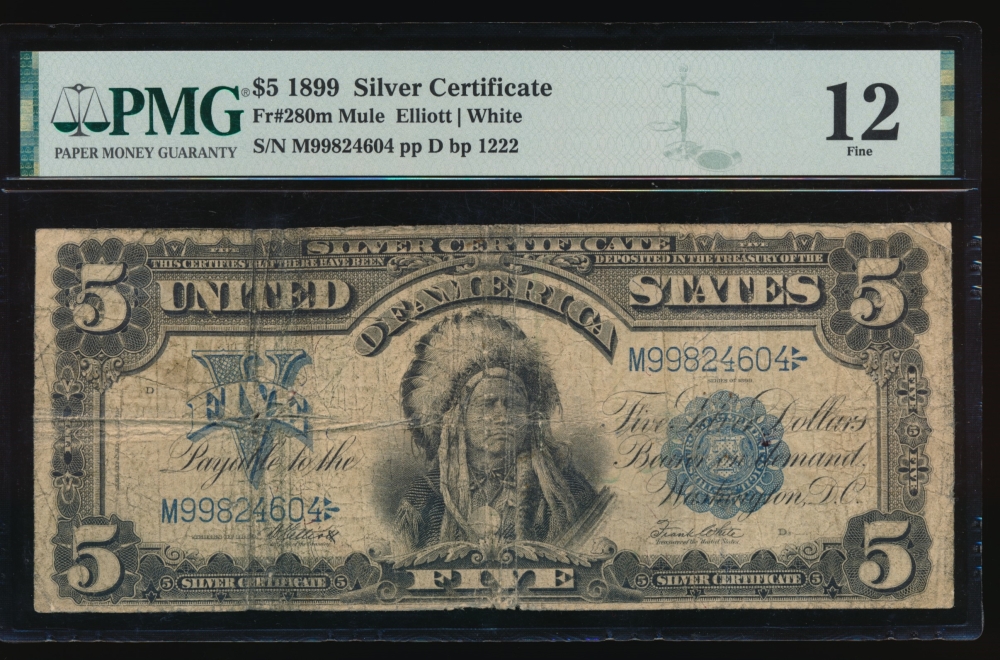 Fr. 280 1899 $5  Silver Certificate mule PMG 12 M99824604