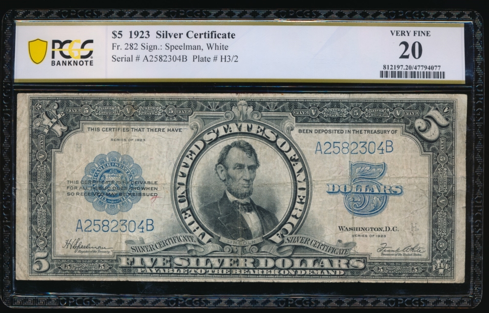 Fr. 282 1923 $5  Silver Certificate  PCGS 20 A2582304B