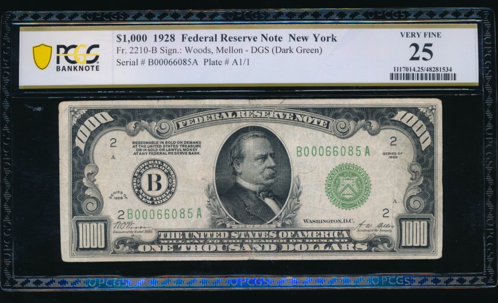 Fr. 2210-B 1928 $1,000  Federal Reserve Note New York PCGS 25 B00066085A